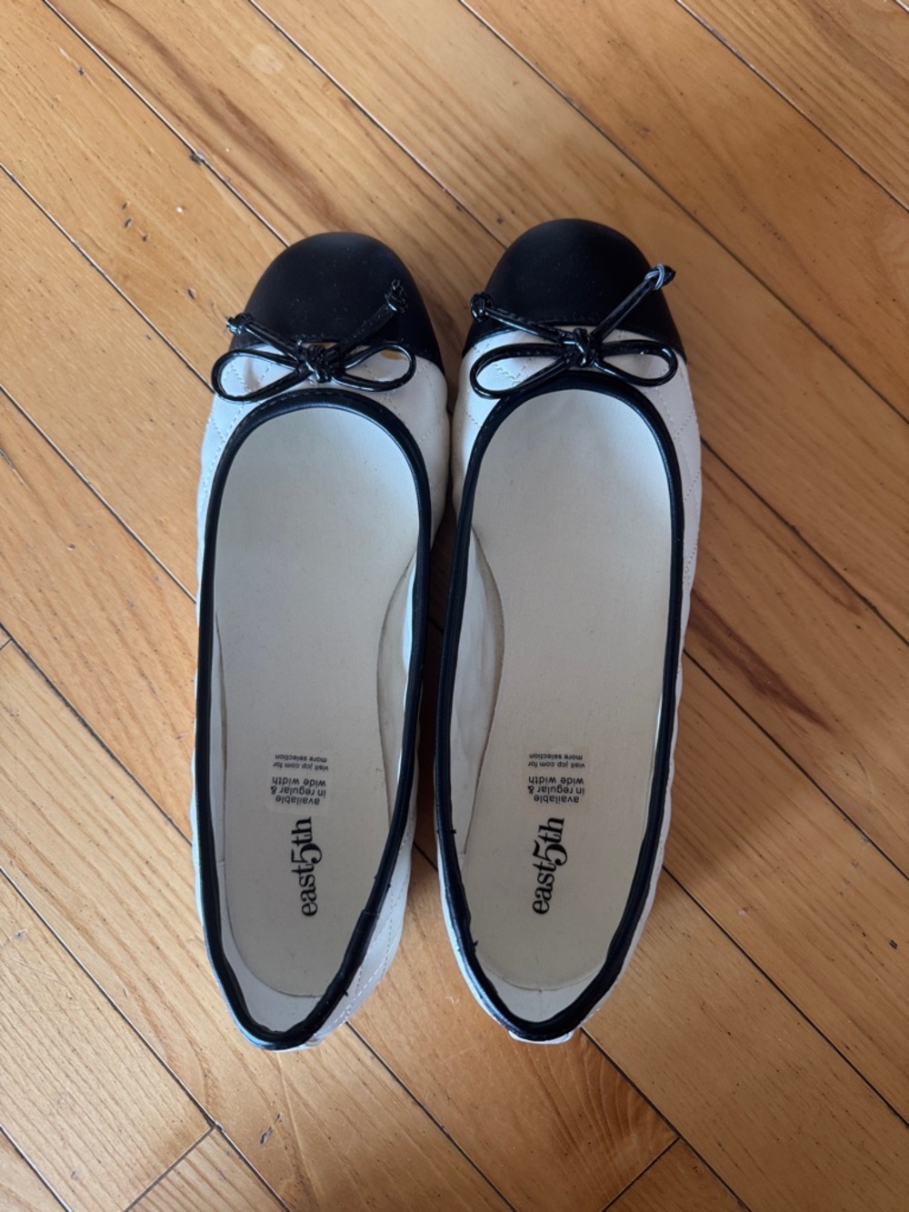 East 5th Two-Tone Black and White Ballet Flats with Bow